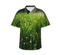 Camicia hawaiana da uomo con stampa rugiada sull'erba, perfetta per feste in spiaggia e vacanze look casual, nero, 3XL