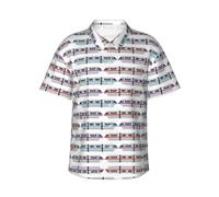 Camicia hawaiana da uomo con stampa treno monorotaia, manica corta abbottonata per le vacanze, camicie estive da uomo, Nero , XL