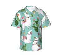 Camicia hawaiana da uomo con stampa tropicale di lama alpaca e cactus, a maniche corte, con bottoni, per le vacanze, camicie estive da uomo, Nero , 3XL