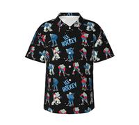 Camicia hawaiana da uomo - Cool Ice Hockey nero tropicale abbottonato manica corta spiaggia camicie da uomo, Nero, 3XL