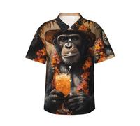Camicia hawaiana da uomo, estiva, casual, a maniche corte, con bottoni, per feste a tema, vacanze, spiaggia estiva, Scimmia carina 12, L