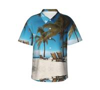 Camicia hawaiana da uomo estiva con stampa di palme, camicia hawaiana da uomo, camicie con bottoni a maniche per l'estate, essenziale per le vacanze al mare, Nero , L