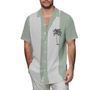 Camicia hawaiana da uomo estiva cubana Guayabera magliette in cotone lino a blocchi di colore camicie a maniche corte tropicali top tee, Z12-Camicia hawaiana verde da uomo, L