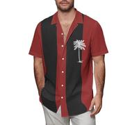 Camicia hawaiana da uomo estiva cubana Guayabera magliette in cotone lino a blocchi di colore camicie a maniche corte tropicali top tee, Z12-Camicia hawaiana nera per uomo, 5XL
