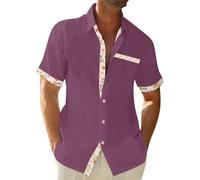 Camicia hawaiana da uomo estiva testurizzata con tasca camicie floreali casual a maniche corte abbottonatura tropicale top, Z03-hot camicia hawaiana rosa per gli uomini, XXL
