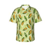 Camicia hawaiana da uomo - Foglie Verdi Carino Corn Tropical Button Down Manica Corta Spiaggia Camicie da Uomo, Nero, L