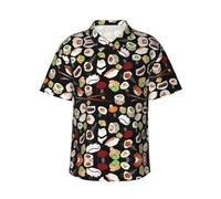 Camicia hawaiana da uomo giapponese con stampa nera di sushi, a maniche corte, abbottonatura per le vacanze, camicie estive da uomo, Nero , L
