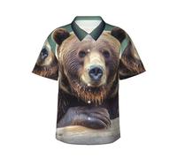 Camicia hawaiana da uomo Grizzly Bear a maniche corte estiva da spiaggia con bottoni top abiti per le vacanze, nero, XX-Large