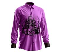 Camicia hawaiana da uomo Halloween gotico confortevole top manica lunga pulsante pipistrello sanguinante hawaiano floreale risvolto camicie festival costume maschile, Viola, 4XL
