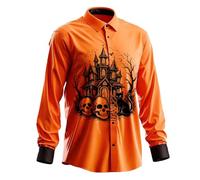 Camicia hawaiana da uomo Halloween gotico confortevole top manica lunga pulsante pipistrello sanguinante hawaiano floreale risvolto camicie festival costume maschile, Arancione, XXL