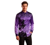 Camicia hawaiana da uomo novità comode camicie di Halloween Pulsante pipistrello gotico hawaiano Jack-O risvolto top manica lunga Aloha Mens Activewear, Viola, XXL