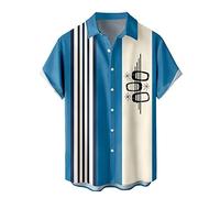 Camicia hawaiana da uomo, per il tempo libero, da lavoro, alla moda, con motivo, per la corsa, per adolescenti, retrò, oversize, maglietta hawaiana, da uomo, in cotone, per coppie, Azzurro cielo #1