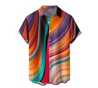 Camicia hawaiana da uomo, per il tempo libero, da lavoro, alla moda, con motivo, per la corsa, per adolescenti, retrò, oversize, maglietta hawaiana, da uomo, in cotone, per coppie, arancione #4., L