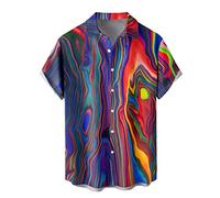 Camicia hawaiana da uomo, per il tempo libero, da lavoro, alla moda, con motivo, per la corsa, per adolescenti, retrò, oversize, da uomo, estate, 4XL, blu scuro-h., L