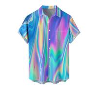 Camicia hawaiana da uomo, per il tempo libero, da lavoro, alla moda, con motivo, per la corsa, per adolescenti, retrò, oversize, maglietta hawaiana, da uomo, in cotone, per coppie, Blu #1., XL