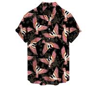 Camicia hawaiana da uomo per vacanze da spiaggia top abito a maniche corte camicetta vacanza abbottonatura camicia hawaiana estiva leggera stampa top, Rosa acceso, L