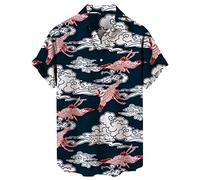 Camicia hawaiana da uomo per vacanze da spiaggia top abito a maniche corte camicetta vacanza abbottonatura camicia hawaiana estiva leggera stampa top, Rosso anguria, L