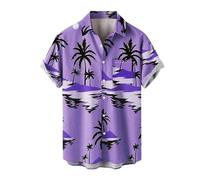 Camicia hawaiana da uomo per vacanze da spiaggia top abito a maniche corte camicetta vacanza abbottonatura camicia hawaiana estiva leggera stampa top, Viola, L