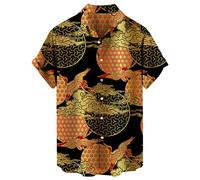 Camicia hawaiana da uomo per vacanze da spiaggia top abito a maniche corte camicetta vacanza abbottonatura camicia hawaiana estiva leggera stampa top, Arancione, L