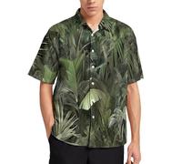 Camicia Hawaiana da Uomo Piante Tropicali, Maniche Corte Estiva Giungla Di Prateria, Casual Camicie Stampa per Travestimenti, Feste in Spiaggia, Feste in Maschera, Addio al Celibato, Verde salvia