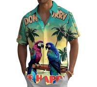Camicia hawaiana da uomo | stampa pappagallo casual grafica spiaggia button down camicia - moda top risvolto estate vestiti, Pappagallo hawaiano vintage, XXL