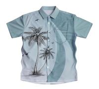 Camicia hawaiana da uomo stampata con palma tropicale e gabbiano camicia da uomo a maniche corte estate casual di grandi dimensioni camicetta con colletto risvolto, chiusura con bottone, per estate