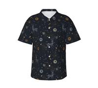 Camicia hawaiana da uomo - Via Lattea costellazione del sole cervo tropicale abbottonatura giù camicia da spiaggia da uomo, Nero, L