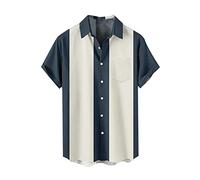 Camicia hawaiana Funky da uomo, a maniche corte, con bottoni, per il tempo libero, camicie hawaiane, da uomo, M-XXL, da uomo, in lino, da campeggio, per attività all'aria aperta, Bianco F, L
