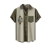 Camicia hawaiana Funky da uomo, a maniche corte, con bottoni, per il tempo libero, camicie hawaiane, da uomo, M-XXL, da uomo, in lino, da campeggio, per attività all'aria aperta, Grigio, L