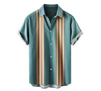 Camicia hawaiana Funky da uomo, a maniche corte, con bottoni, per il tempo libero, camicie hawaiane, da uomo, M-XXL, da uomo, in lino, da campeggio, per attività all'aria aperta, Azzurro-B., L