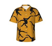 Camicia hawaiana nera con stampa scimmia Gibbon morbida da uomo a maniche corte con bottoni per vacanze al mare, Nero , 3XL