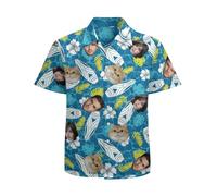 Camicia Hawaiana Personalizzata con Foto del Viso, Camicia Uomo Donna Maniche Corte Personalizzate, Stile Tropicale Aloha con Flamingo, Regalo Personalizzato per Le Vacanze e la Festa del papà