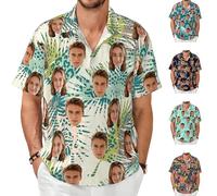 Camicia Hawaiana Personalizzata con Volto Foto Camice Personalizzato Casual a Maniche Corte Camicia Hawaiana Personalizzabili Tropicale Camicie per Uomo Vacanze Spiaggia Viaggio