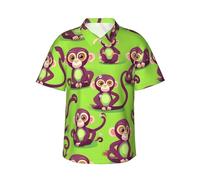 Camicia hawaiana verde con stampa scimmia intelligente, morbida, da uomo, a maniche corte, con bottoni, per vacanze al mare, Nero , L
