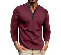 Camicia Henley a maniche lunghe da uomo, design casual con bottoni, classico cotone leggero, stile pullover, maglietta basic per un comfort tutto il giorno, Rosso, XXL