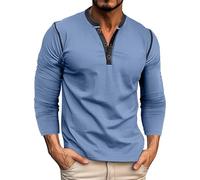 Camicia Henley a maniche lunghe da uomo, design casual con bottoni, classico cotone leggero, stile pullover, maglietta basic per un comfort tutto il giorno, Azzurro, XL