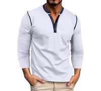 Camicia Henley a maniche lunghe da uomo, design casual con bottoni, classico cotone leggero, stile pullover, maglietta basic per un comfort tutto il giorno, bianco, L