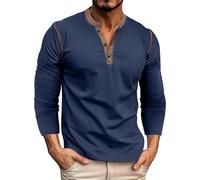 Camicia Henley a maniche lunghe da uomo, design casual con bottoni, classico cotone leggero, stile pullover, maglietta basic per un comfort tutto il giorno, Blu scuro, M