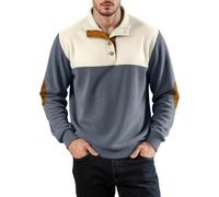 Camicia Henley da uomo a maniche lunghe a costine con patch top, Grigio, 3XL