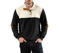 Camicia Henley da uomo a maniche lunghe a costine con patch top, Nero , 3XL