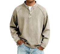 Camicia Henley in denim da uomo, lavaggio vintage, maniche lunghe, pullover | Camicie da uomo effetto invecchiato, abbottonatura Henley, colletto alla coreana, maniche lunghe, vestibilità comoda,maglione