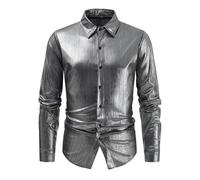 Camicia hippie da uomo anni '80 button down costume tradizionale vintage multicolore stampato discoteca febbre party outfit retrò vestibilità regolare top da uomo, #118 Argento, XL