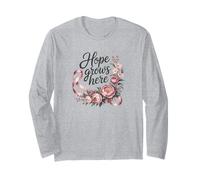 Camicia Hope Grows Here - Maglietta Floreale per la consapevolezza del Cancro al Seno Maglia a Manica