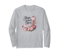 Camicia Hope Grows Here per la consapevolezza del Cancro al Seno Floreale Maglia a Manica
