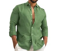 Camicia in canapa di cotone da uomo in tinta unita camicia a maniche lunghe estiva casual da uomo comoda e morbida camicia per le vacanze con tasca con bottoni Top traspirante Top leggero per le