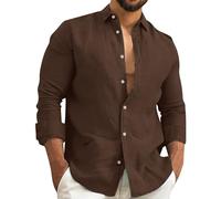 Camicia in canapa di cotone da uomo in tinta unita camicia a maniche lunghe estiva casual da uomo comoda e morbida camicia per le vacanze con tasca con bottoni Top traspirante Top leggero per le