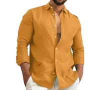 Camicia in canapa di cotone da uomo in tinta unita camicia a maniche lunghe estiva casual da uomo comoda e morbida camicia per le vacanze con tasca con bottoni Top traspirante Top leggero per le