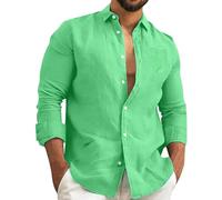 Camicia in canapa di cotone da uomo in tinta unita camicia a maniche lunghe estiva casual da uomo comoda e morbida camicia per le vacanze con tasca con bottoni Top traspirante Top leggero per le