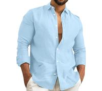 Camicia in canapa di cotone da uomo in tinta unita camicia a maniche lunghe estiva casual da uomo comoda e morbida camicia per le vacanze con tasca con bottoni Top traspirante Top leggero per le