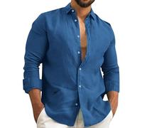 Camicia in canapa di cotone da uomo in tinta unita camicia a maniche lunghe estiva casual da uomo comoda e morbida camicia per le vacanze con tasca con bottoni Top traspirante Top leggero per le